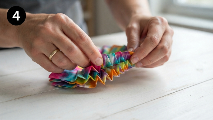 Hands folding colored coffee filters