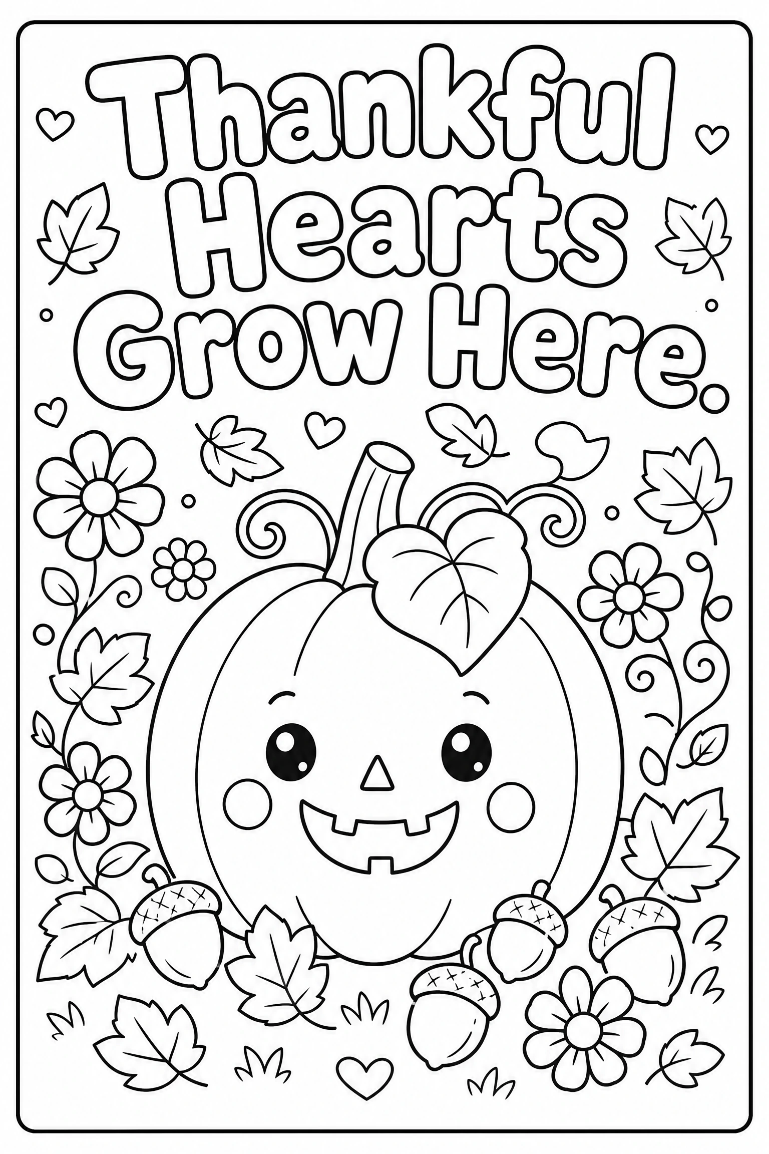 Thankful hearts grow here coloring page