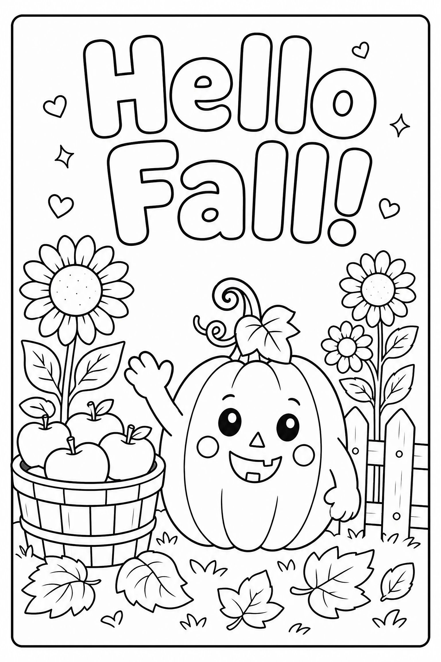 Hello fall pumpkin coloring page