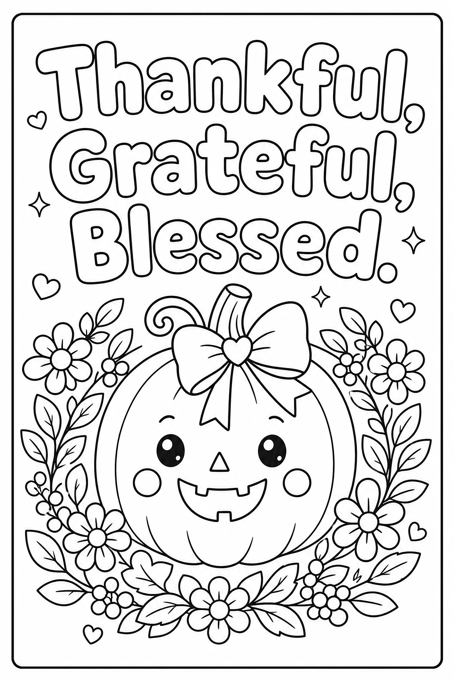 Thankful grateful blessed pumpkin coloring page