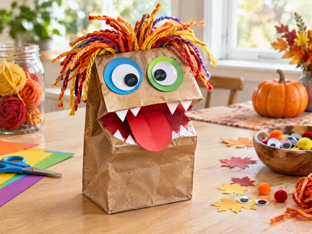 Paper bag monster puppet craft