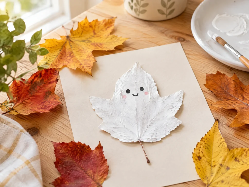 Leaf ghost Halloween craft