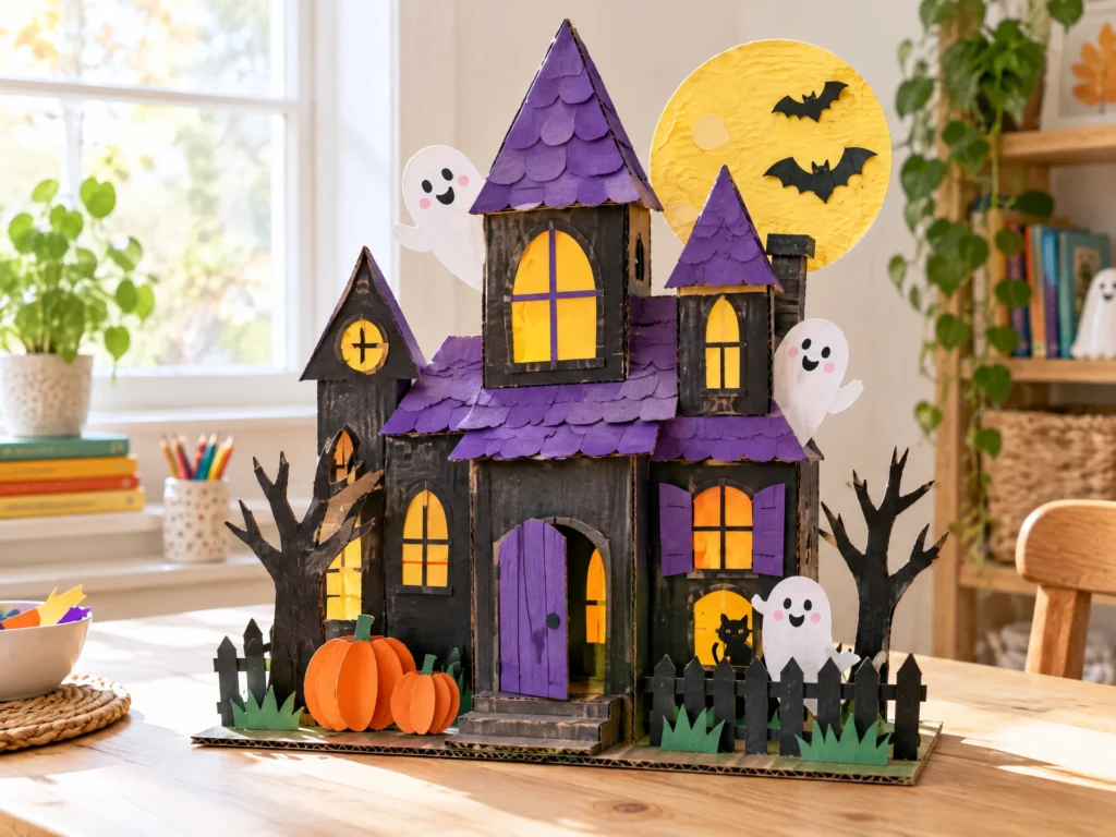 Recycled cardboard haunted house craft