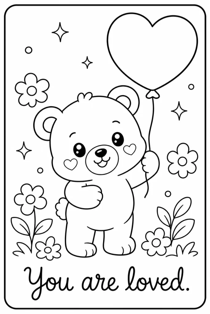 You are loved teddy bear coloring page