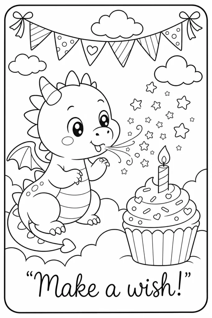 Make a wish dragon coloring page