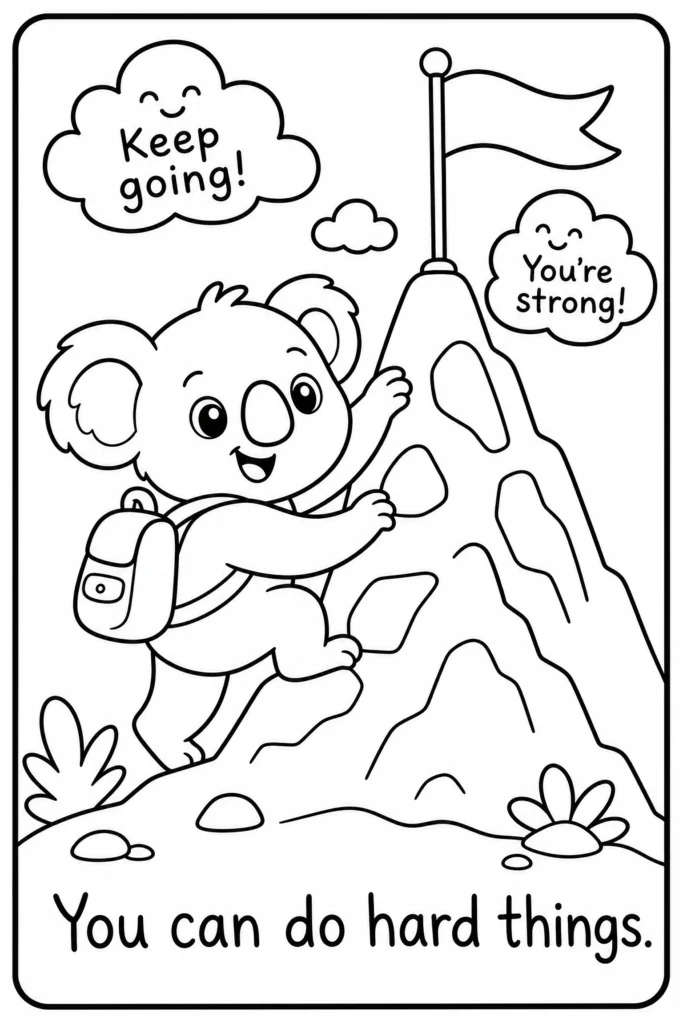 You can do hard things koala coloring page