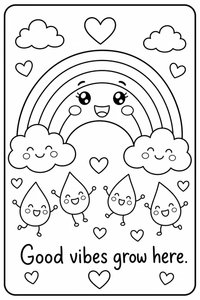 Good vibes grow here rainbow coloring page