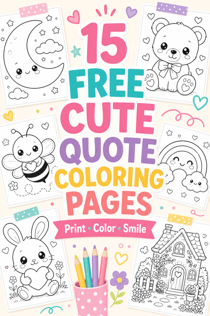 Pinterest pin for 15 free cute quote coloring pages