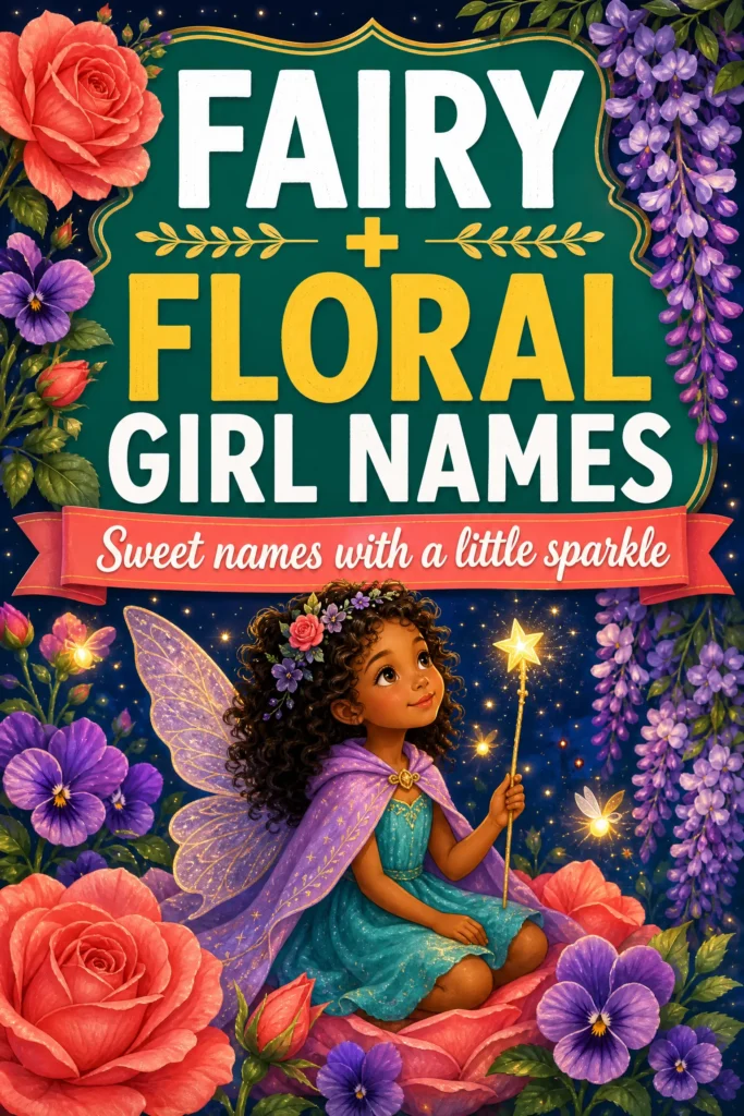 a colorful list of fairy, floral, and celestial baby girl names