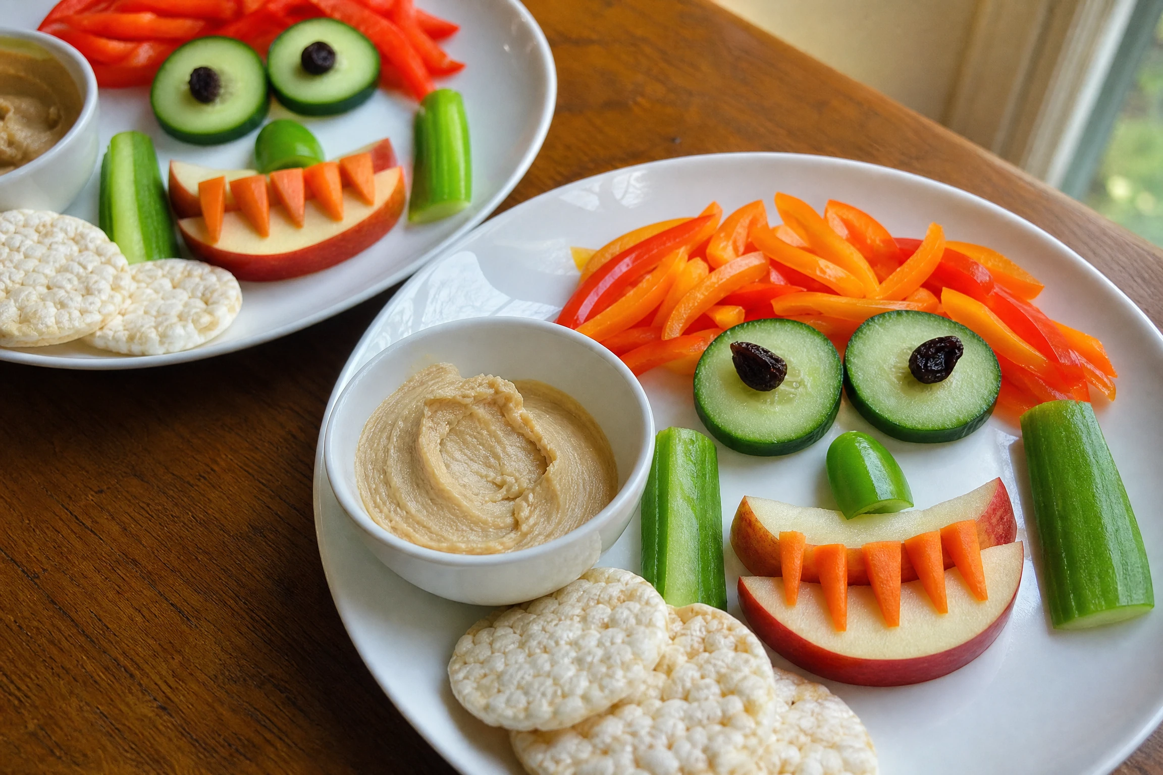 Fresh vegetables arranged as allergy-aware Halloween monster plates