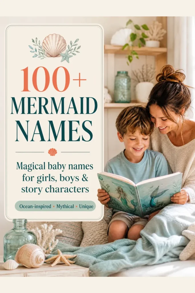 A mother and her young boy reading a colorful ocean storybook together