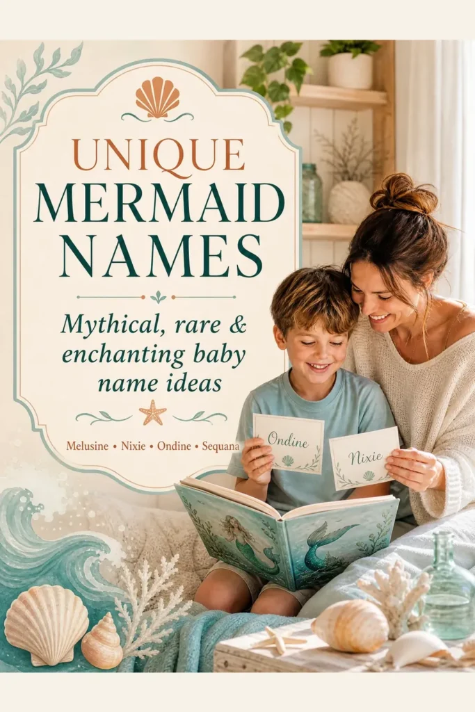 A smiling mother and her son imagining a magical underwater world together