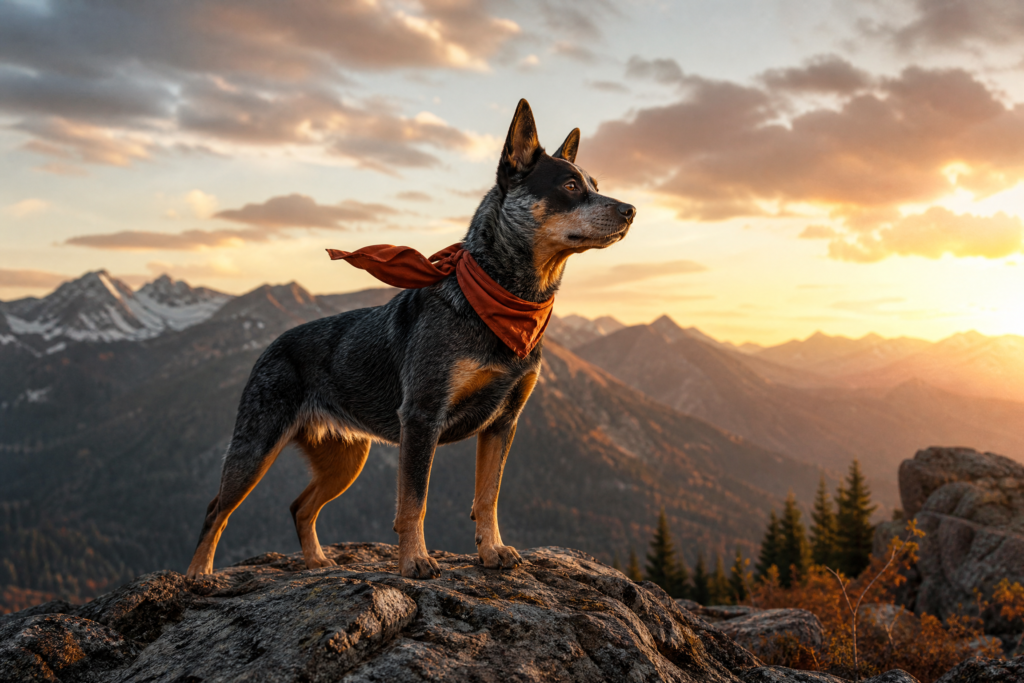 Supporting image: a fearless female dog standing on a rocky overlook at golden hour