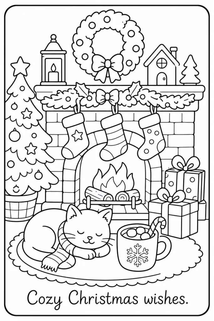 Cozy Christmas wishes coloring page