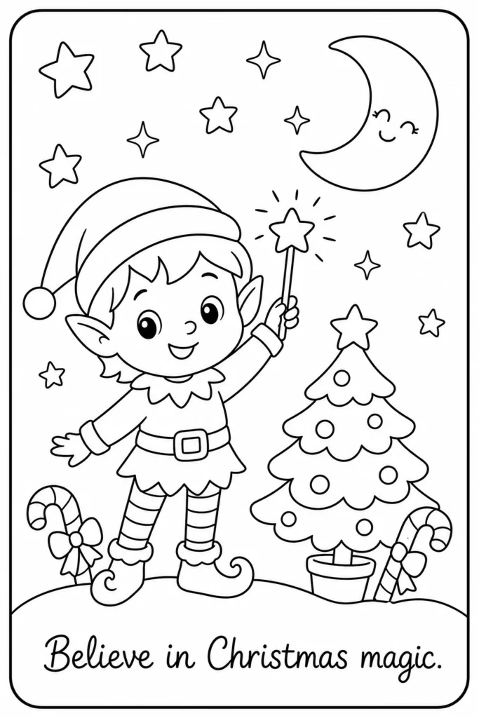 Believe in Christmas magic coloring page