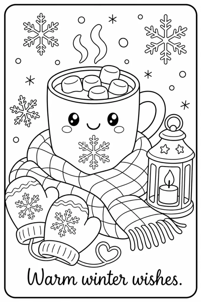 Warm winter wishes coloring page