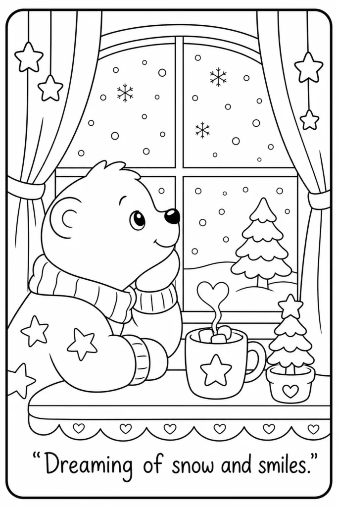 Dreaming of snow and smiles coloring page