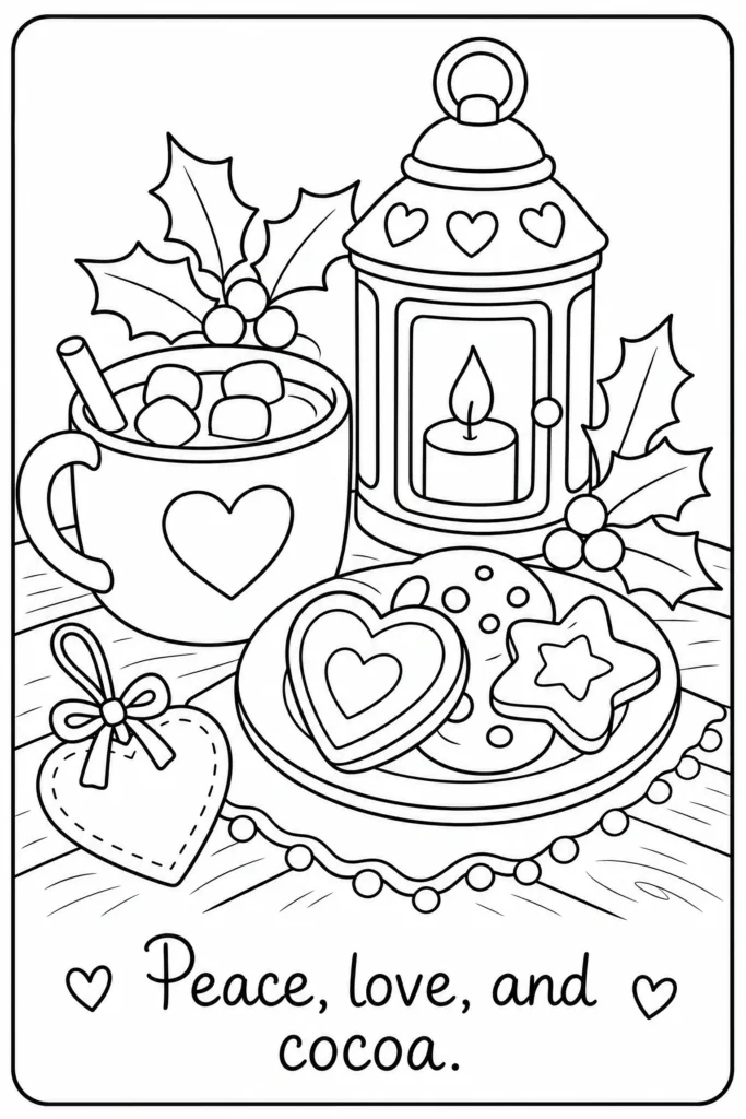 Peace love and cocoa coloring page