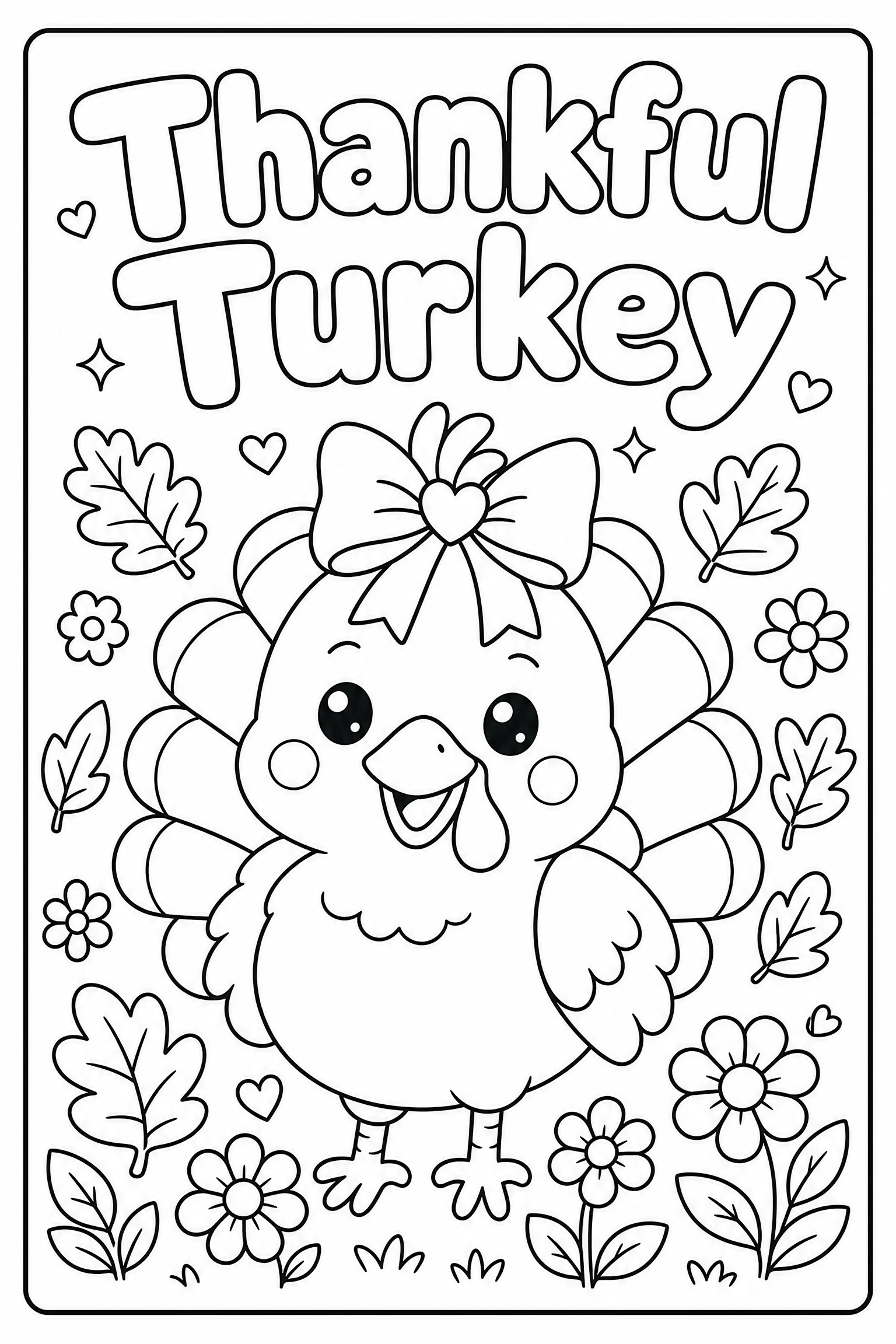 Thankful turkey coloring page for kids