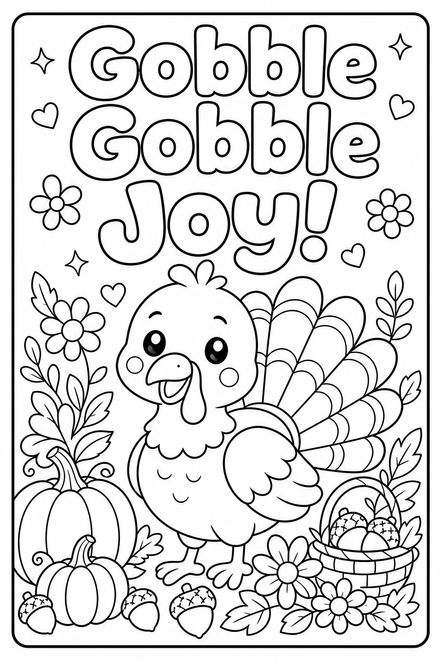 Gobble gobble joy turkey coloring page for kids