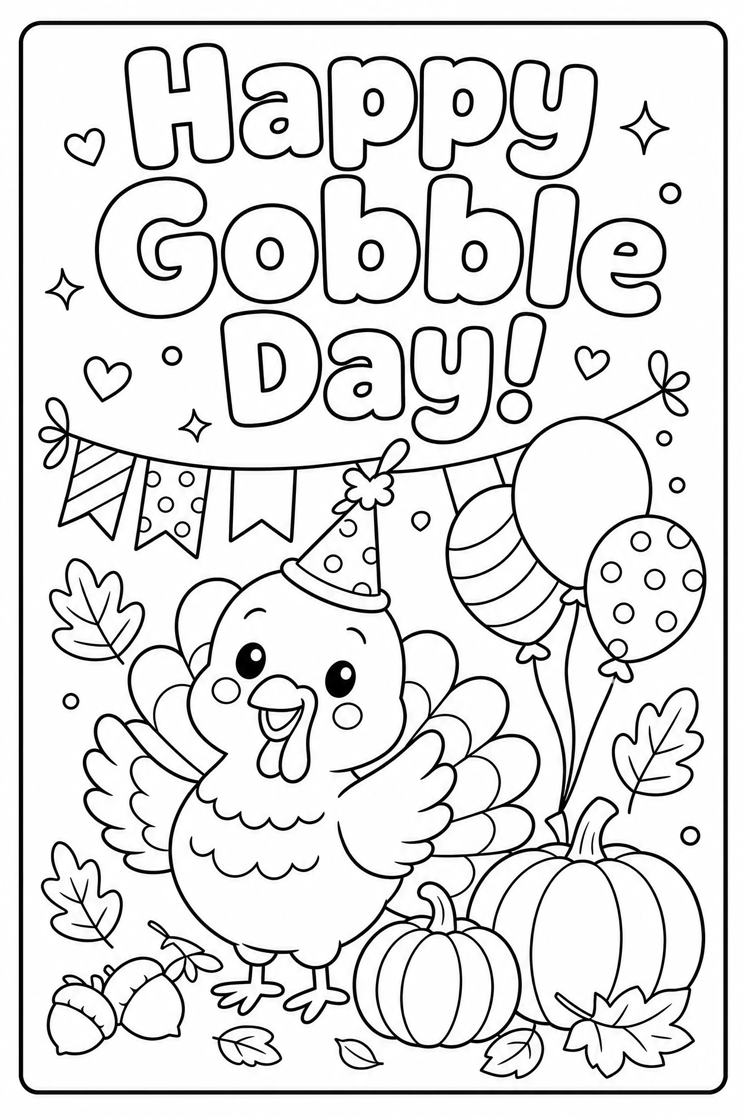 Happy Gobble Day turkey coloring page for kids