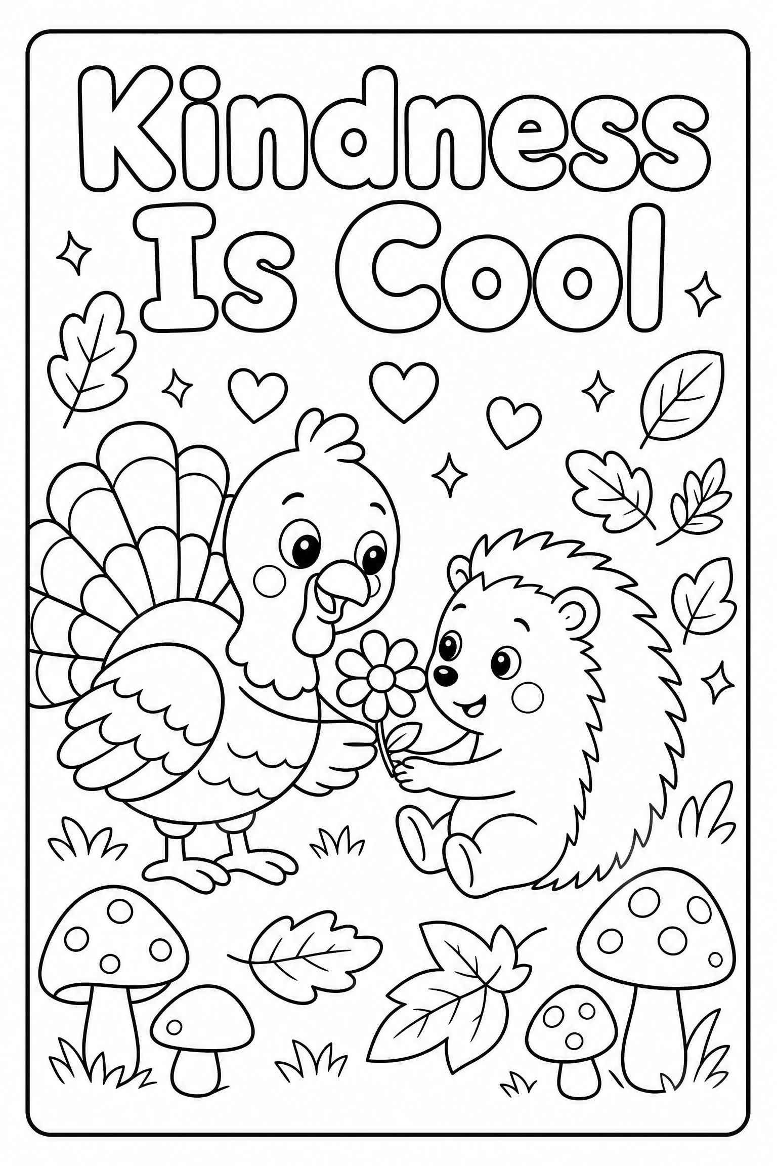 Kindness is cool turkey coloring page for kids