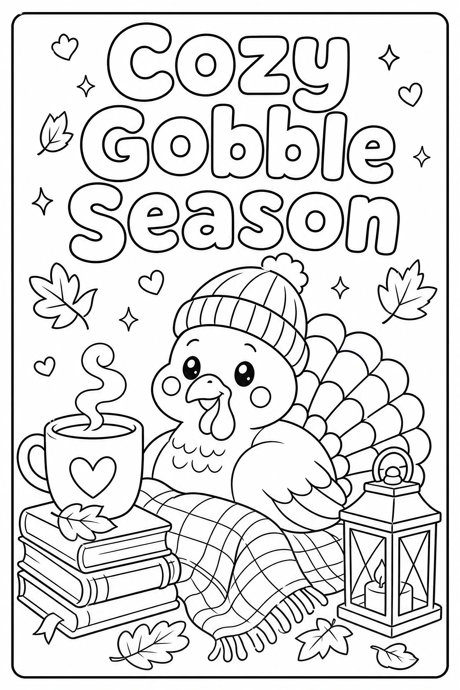 Cozy gobble season turkey coloring page for kids