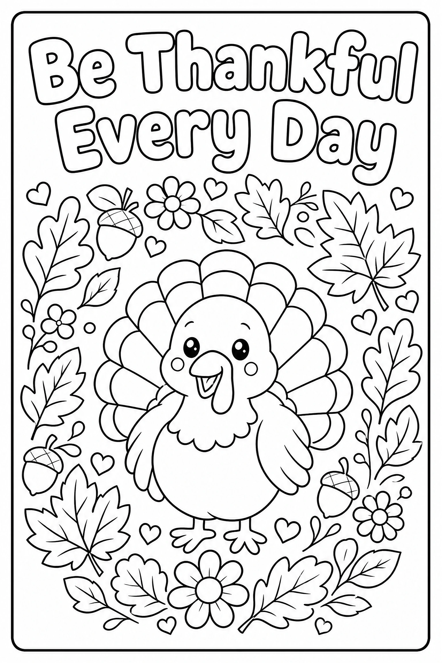 Be thankful every day turkey coloring page for kids