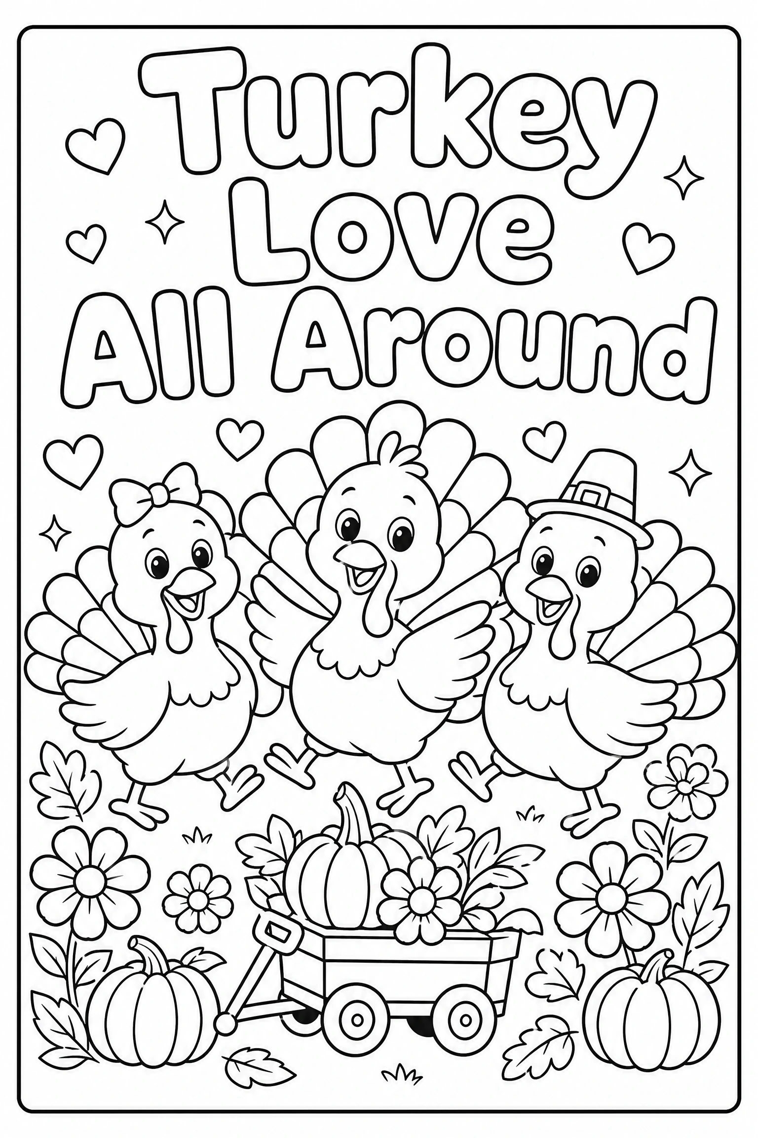 Turkey love all around coloring page for kids