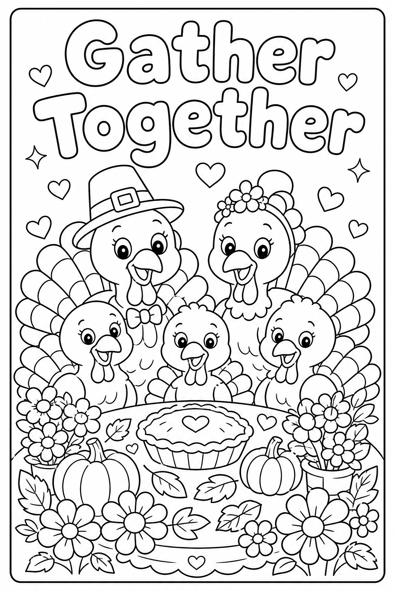 Gather together turkey coloring page for kids