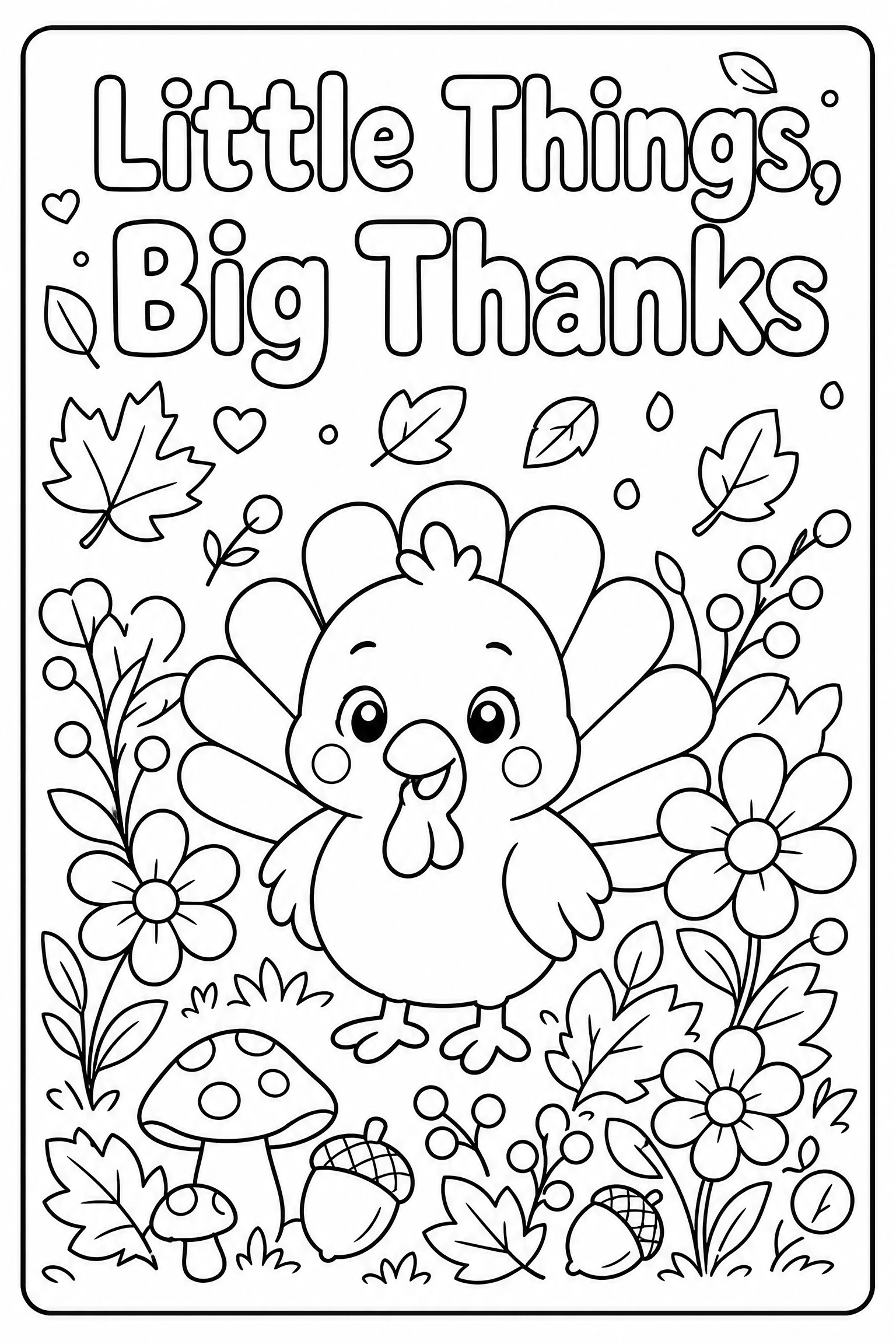 Little things big thanks turkey coloring page for kids