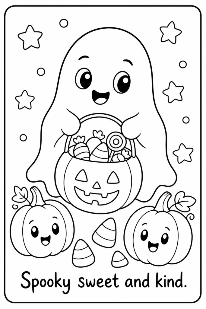 Spooky sweet and kind Halloween coloring page