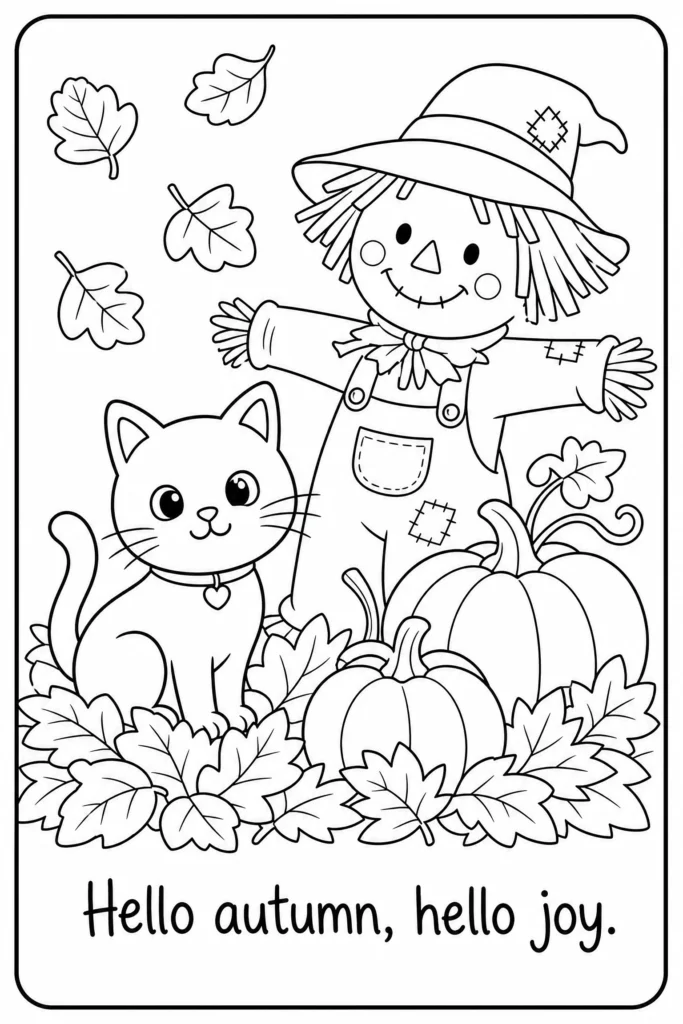 Hello autumn hello joy coloring page