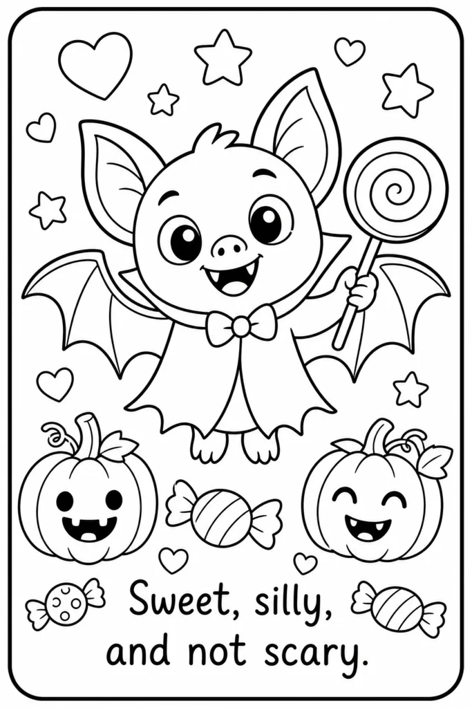 Sweet silly and not scary Halloween coloring page