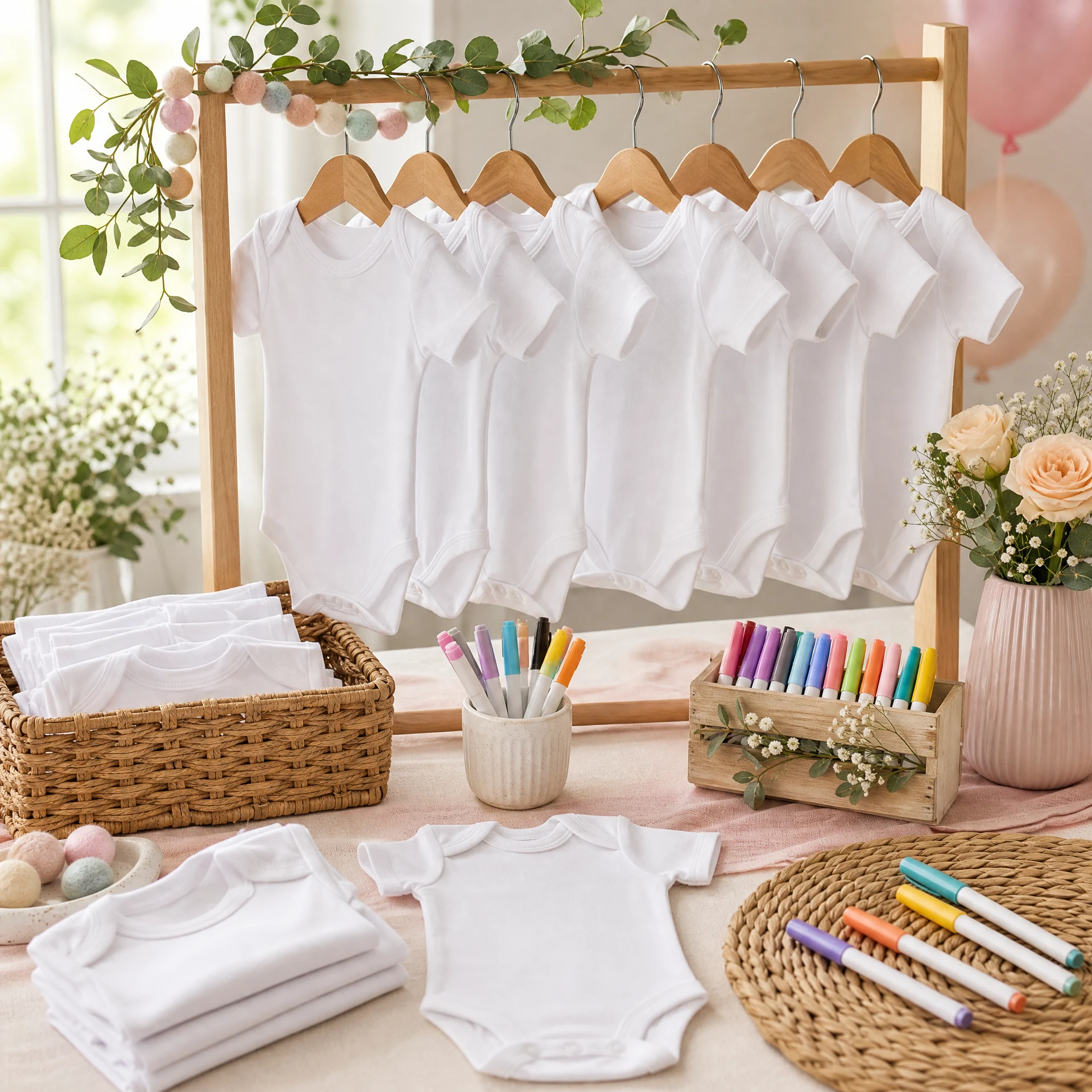 Decorate-a-onesie baby shower station