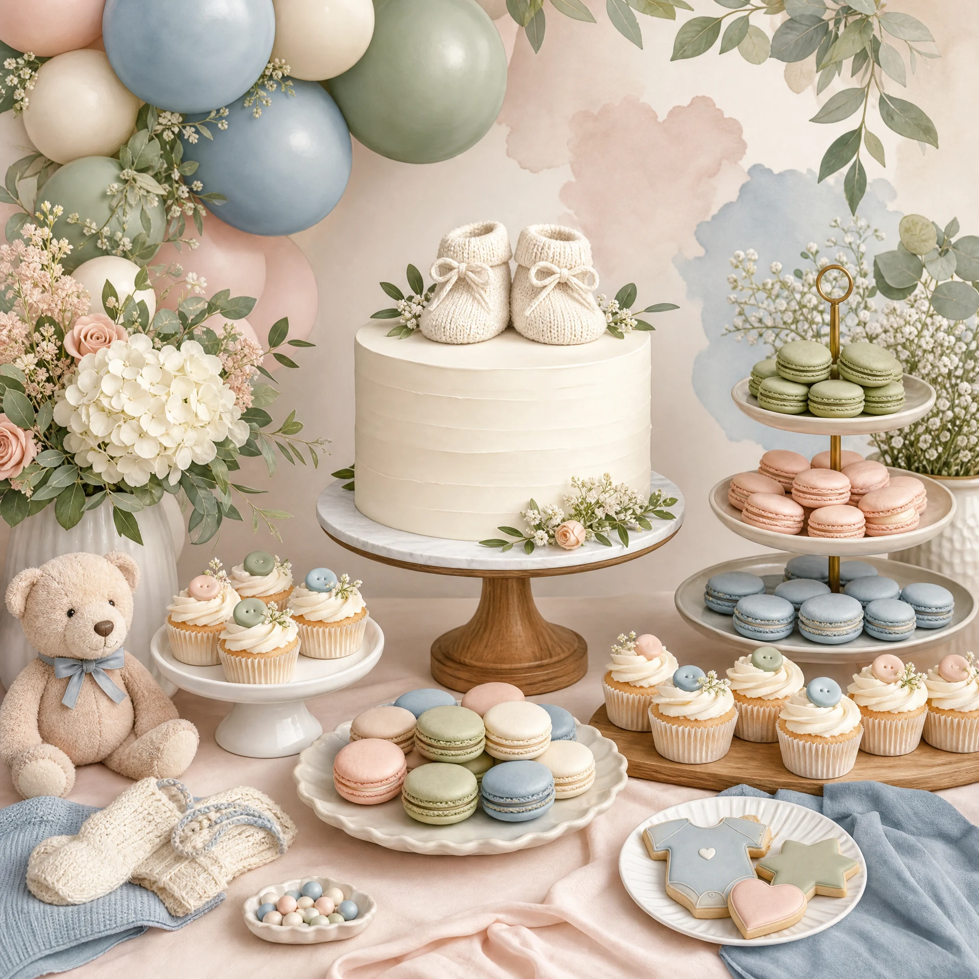 Baby on Board cake and dessert table