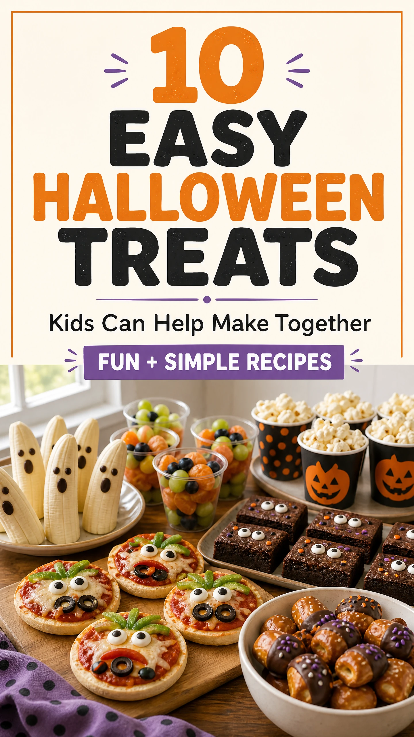 Pinterest pin for 10 easy Halloween treats kids can help make