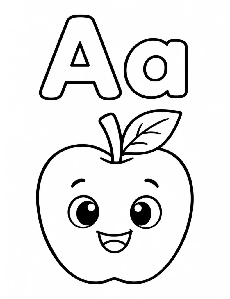 A is for apple coloring page