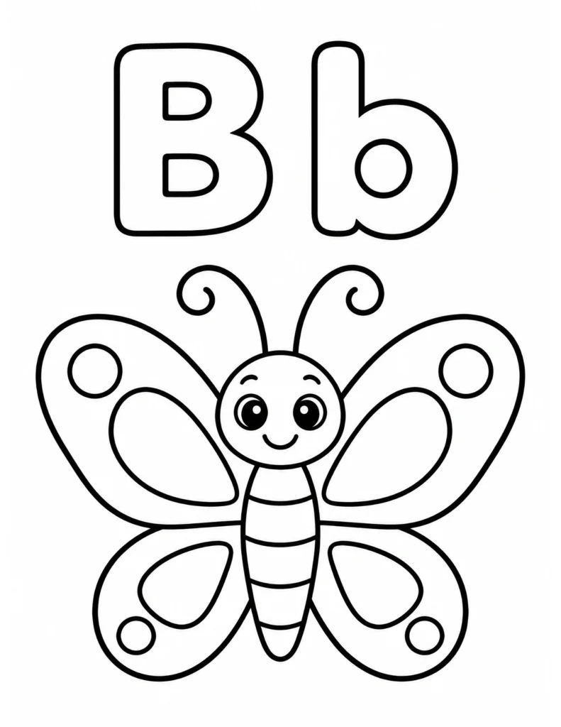 B is for butterfly coloring page