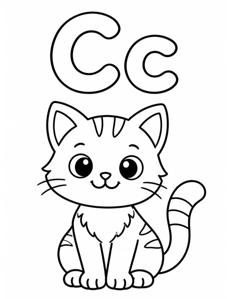 C is for cat coloring page
