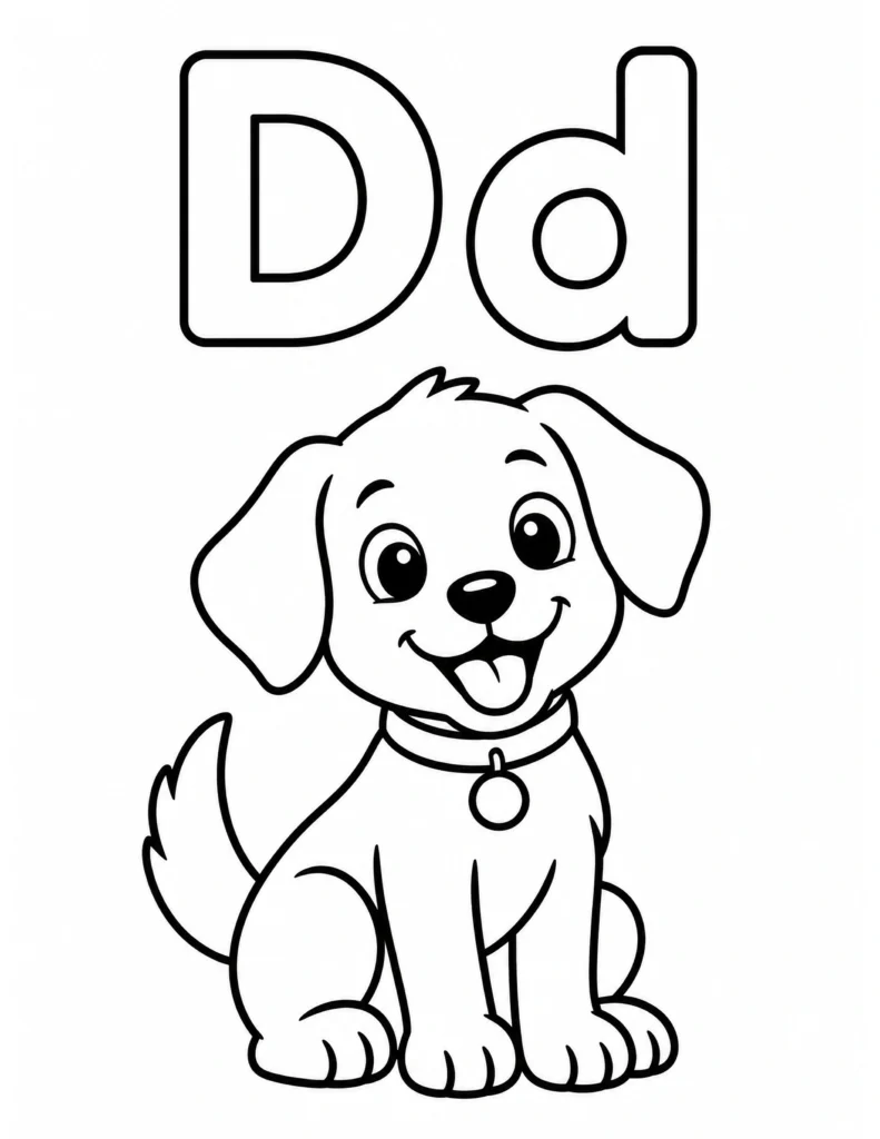D is for dog coloring page