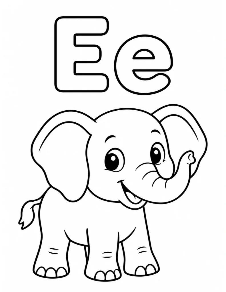 E is for elephant coloring page