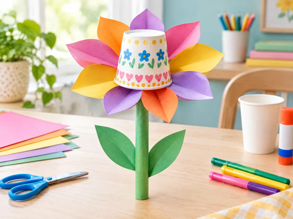 Paper-cup flower craft for kids