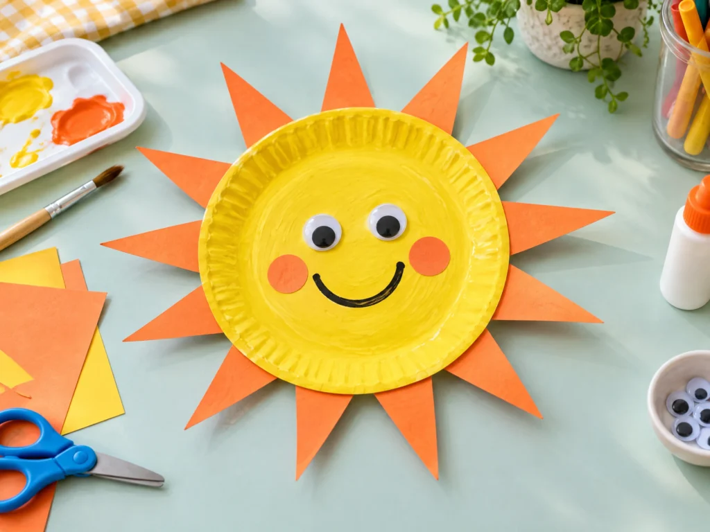 Paper plate sun craft for kids