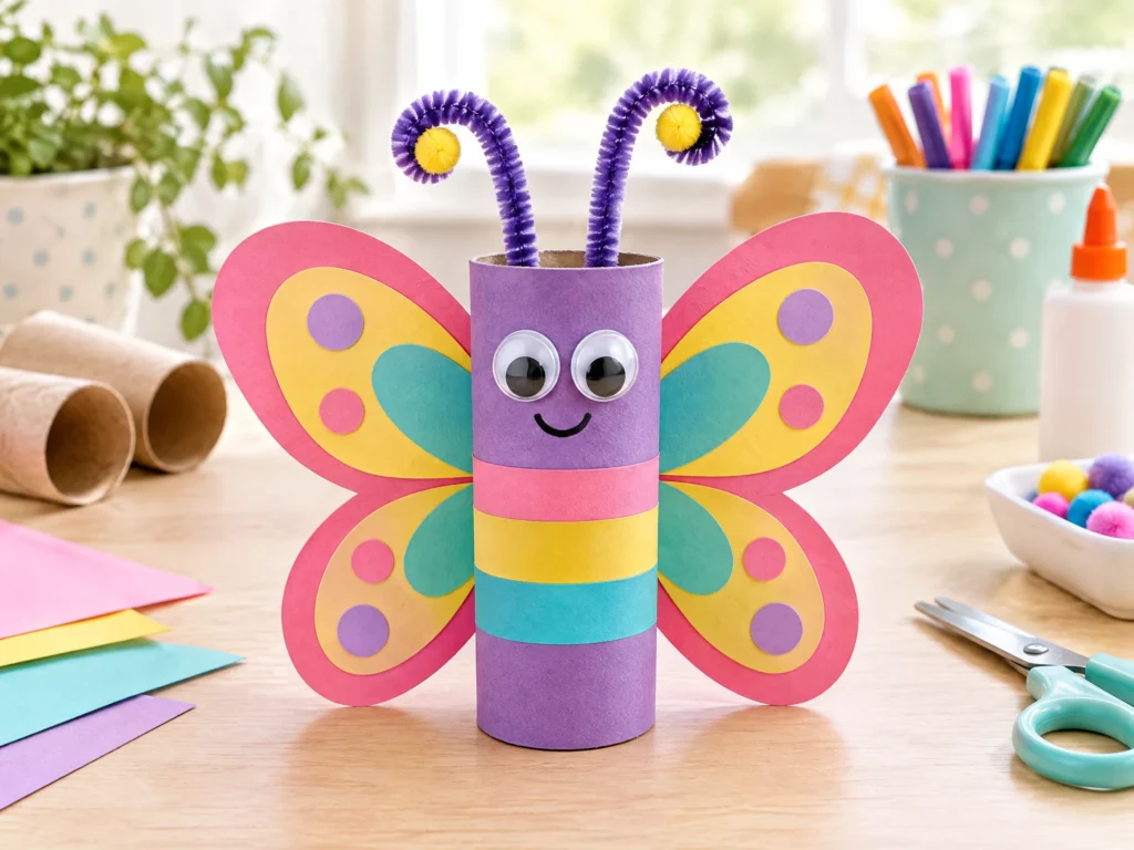 Cardboard tube butterfly craft for kids