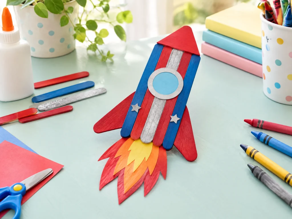 Popsicle-stick rocket ship craft for kids