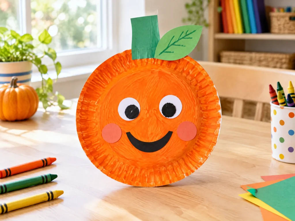 Paper plate pumpkin craft for kids