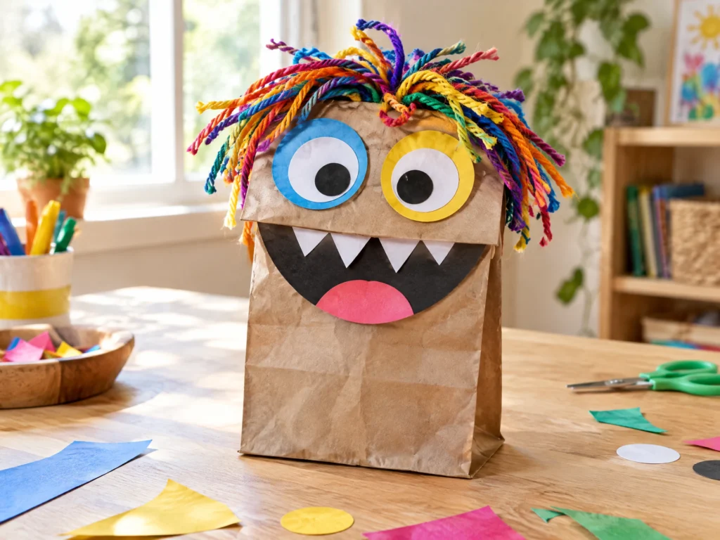 Paper bag monster puppet Halloween craft
