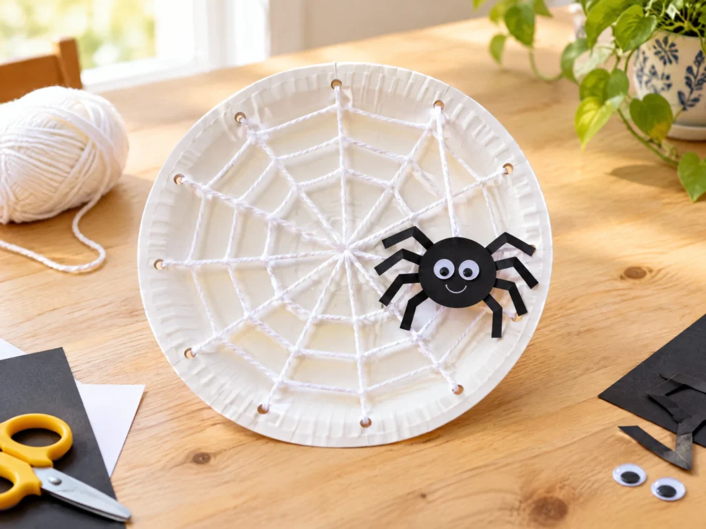Paper plate spider web craft