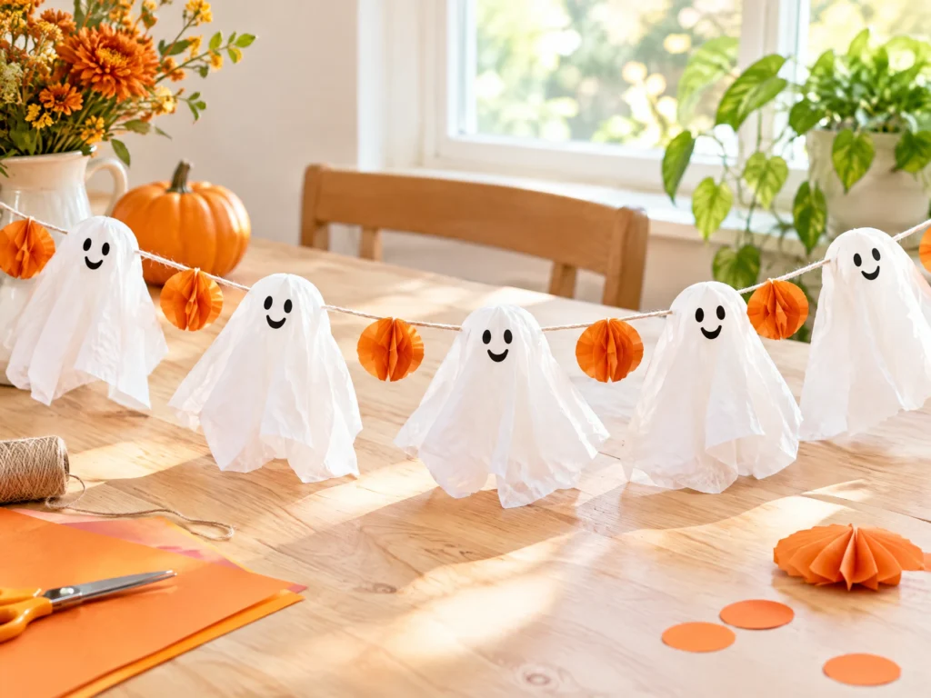 Tissue paper ghost garland